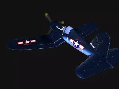 Low-poly F4U fighter plane flying Free low-poly 3D model