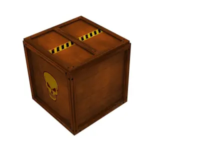 Box Low Poly wooden trash can with warning labels Low-poly 3D model