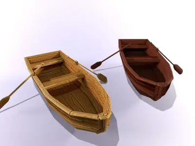Stylized hand painted lowpoly boat in fantasy cartoon style Low-poly 3D model
