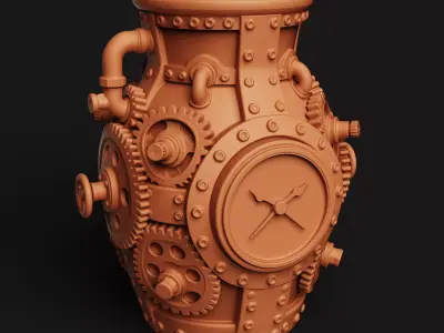 Steampunk Gear Vase Industrial Clockwork Planter 3D print model