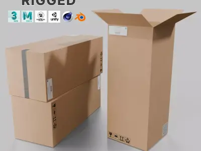 Cube Tall Cardboard Box - Rigged and Fully Customizable Low-poly 3D model