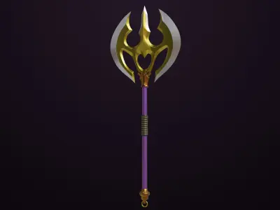 Battle Axe 06 Golden All PBR Unity UE Textures Included Low-poly 3D model