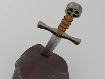 Sword 1 on rock 3D model