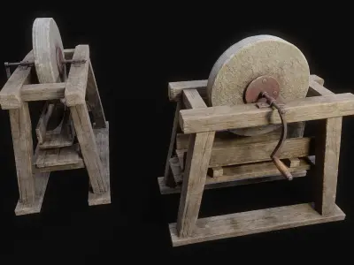 Medieval Grindstone Game Ready Low-poly 3D model