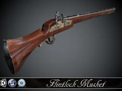 Long Flintlock Musket - model and textures Low-poly 3D model
