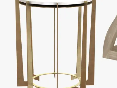 Leonard Regency Antique Brass Metal Drum White Quartz Side Table 3D model