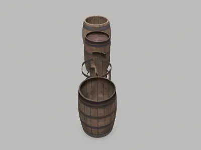 Wooden Barrels Low-poly PBR Free low-poly 3D model