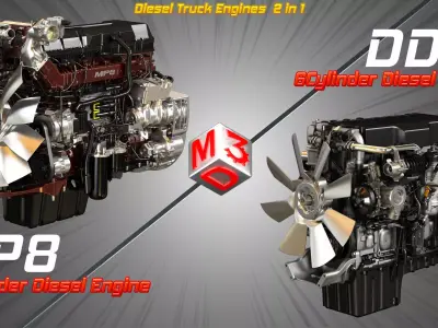 MP8 - DD15 Engines - 6Cylinder Truck Diesel Engines  2 in 1 3D Model Pack