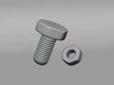 Nut and bolt Low-poly 3D model