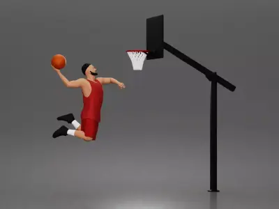 Basketball player soaring air for powerful onehanded slam dunk 3D print model