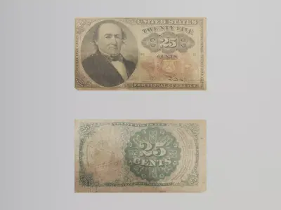 1845 american 25 cent bill Low-poly 3D model