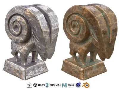 Ram abstract metal statues Low-poly 3D model