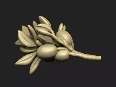 Olive branch for 3D printing - leave plant branch forest grass 3D print model