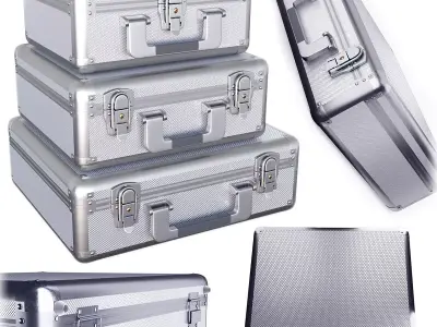 case set two silver briefcases Low-poly 3D model