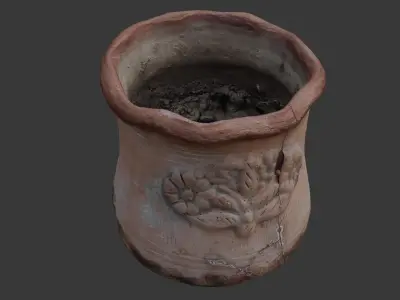 Old Clay Flower Pot with Soil Scan Low-poly 3D model