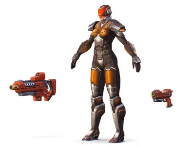 Cartoon Sci-Fi Cyborg Drone Trooper Soldier Low-poly 3D model 2
