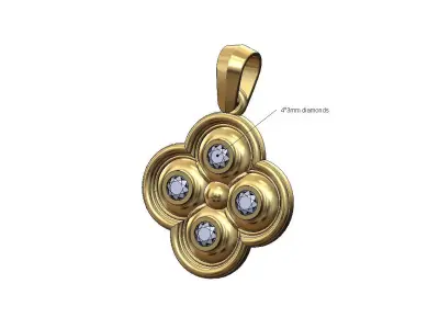 Diamond gothic clover pendant and charm with bail 3D print model