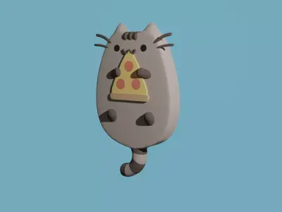 Cat with Pizza Low-poly 3D model
