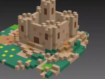 Voxel castle Low-poly 3D model