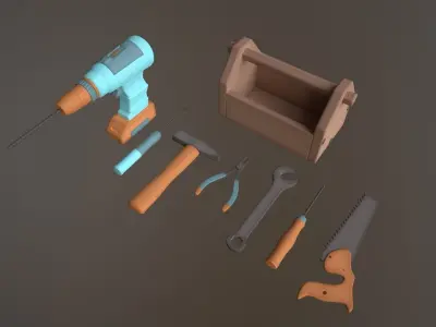 Cartoon Toolbox Set 3D Low-poly model Low-poly 3D model