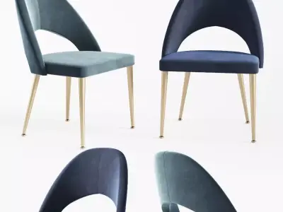 Gloria Modern Blue Antique Brass Dining Chair  3D model