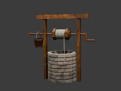 medieval water well-medieval water bucket Free low-poly 3D model