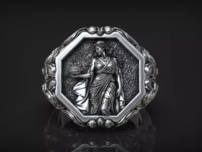Virgo Zodiac Sign Ring Antique Sculpture Signet 3D print model