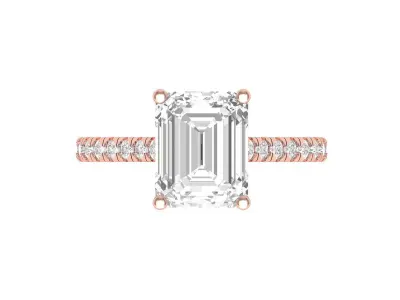 Emerald Solitaire Ring With Hidden Halo Cathedral setting Ring 3D print model purchase