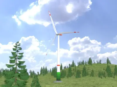 Wind turbine E1 H-132 RD 172 m with animation and Foundation Low-poly 3D model