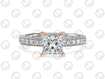 Ring 218 Princess shape milgrain pave set with Gems 3D print model