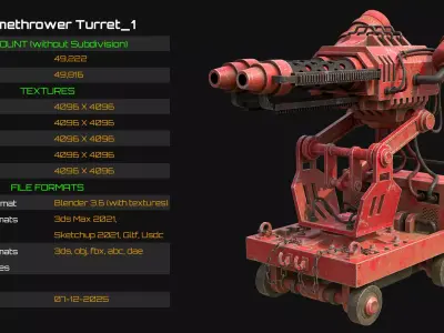 Flamethrower Turret-1-Red 3D model