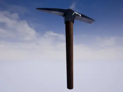 Pickaxe shovel with handle in sky Low-poly 3D model