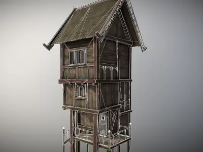 Medieval Lake Village - House 15 with interiors  Low-poly 3D model