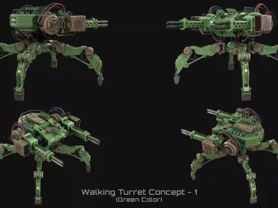 Walking Turret Concept-1-All Colors 3D Model Pack