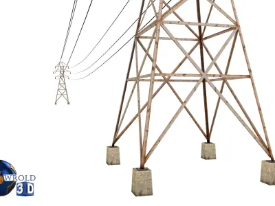 Lowpoly Electric Power Line Pole 3D Model Low-poly 3D model