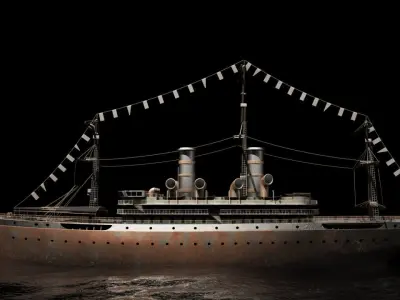 cruise old ship floating in water 3D model