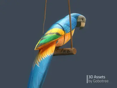 Vintage wooden parrot Gobi 3D model