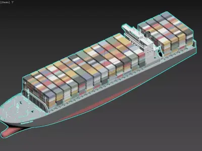 Large Modern Container Ship 10000 to 12000 TEU Full Load 3D model