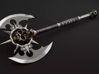 Fantasy Skull Battle Axe - PBR Game Ready Weapon 3D model