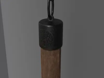 Flail Game ready wooden stick hanging from chain Low-poly 3D model