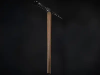 Pickaxe PBR Low-poly 3D model axe with wooden handle Low-poly 3D model