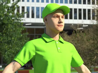  Delivery Service Man in Green Uniform Neutral Pose 