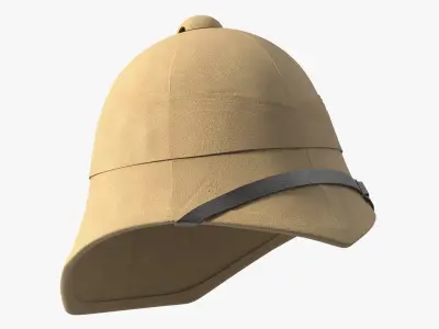 19th Century Military Pith Helmet Beige Brim Strap 3D model