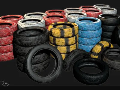 Low Poly PBR Tyre Pack Low-poly 3D model