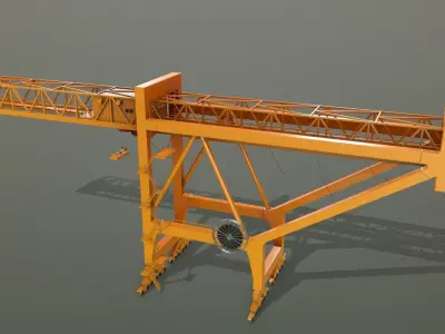 PBR Port Container Crane - Yellow Dark Low-poly 3D model