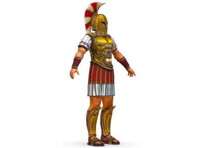 Ancient Warrior in Golden Armor and Helmet Low-poly 3D model