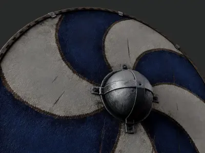 Slavic round leather shield-painted blue and white sun wheel Low-poly 3D model