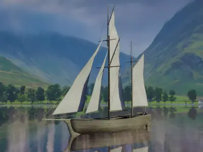  Wooden boat Low-poly 3D model