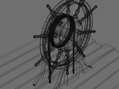 Old Ship Steering Wheel  3D model