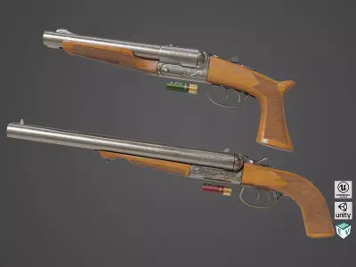 Small Medium Shotgun Silver Single Mat All PBR Unity UE Textures Low-poly 3D model